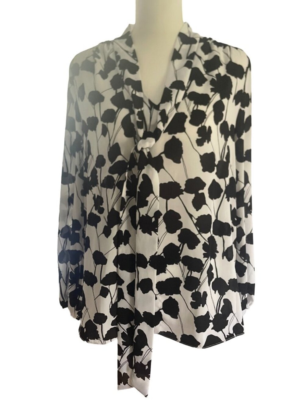 Vince Camuto Tie Neck Floral Blouse Black White Career Office Top Small
